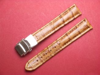 Leder-Armband 20mm hell braun, Edelstahl Sicherheitsfaltschließe 