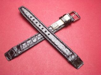 Krokodil-Leder-Armband für feste Stege 14mm XL Farbe: Schwarz 