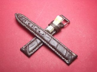 Louisiana Krokodil-Leder-Armband 18mm im Verlauf auf 16mm Farbe: Braun weiße Naht 