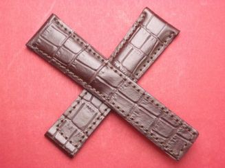 Leder-Armband Kroko-Calf 22mm im Verlauf auf 18mm, auch passend für Tag Heuer mit einer Faltschließe, Farbe: Dunkelbraun 