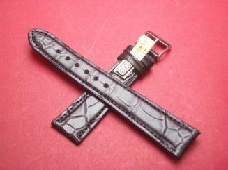 Louisiana Krokodil-Leder-Armband 20mm im Verlauf auf 16mm Farbe: Schwarz 