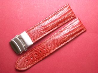 Leder-Armband 24mm rot/braun, Edelstahl Sicherheitsfaltschließe 