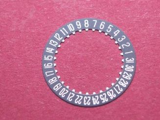 ETA Datumsscheibe, Kaliber 256.111, weiße Schrift auf schwarzem Grund, Datumsfenster bei der 12 