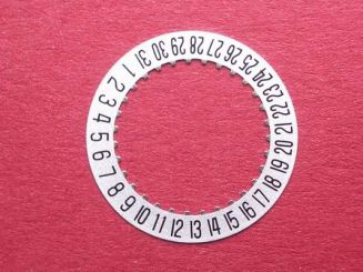 ETA Datumsscheibe, Kaliber 256.111, schwarze Schrift auf silbernen Grund,  Datumsfenster bei der 6 