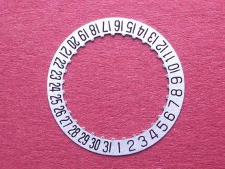 ETA Datumsscheibe, Kaliber 956.112, schwarze Schrift auf silbernen Grund,  Datumsfenster bei der 6 