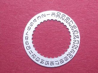 ETA Datumsscheibe, Kaliber 956.412, schwarze Schrift auf silbernen Grund,  Datumsfenster bei der 3 