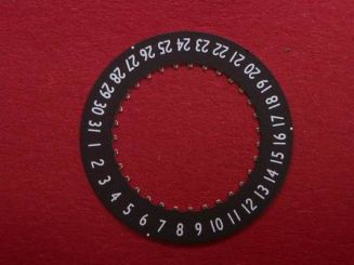 ETA Datumsscheibe, Kaliber 956.612, weiße Schrift auf schwarzem Grund,  Datumsfenster bei der 4,3 
