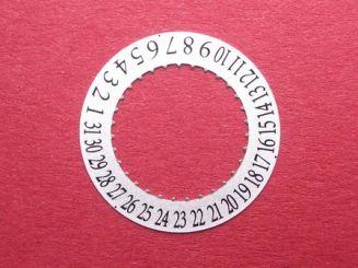 ETA Datumsscheibe, Kaliber F04.111, schwarze Schrift auf silbernen Grund,  Datumsfenster bei der 6 