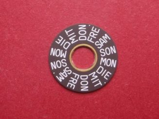 ETA 7750 / Valjoux 7750  Tagesscheibe deutsch, schwarz mit weißer Schrift 