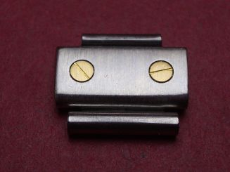 Cartier Armband-Glied mit Gehäuse-Anschlussglied, Stahl/Gold, 13,7mm, gewölbt, rechts verschraubt 