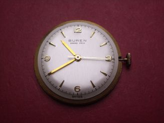 Uhrwerk Buren Cal. 370, mit Zifferblatt und Zeigern, gebraucht 
