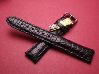 Louisiana Krokodil-Leder-Armband, 18mm im Verlauf auf 16mm Farbe: Schwarz 