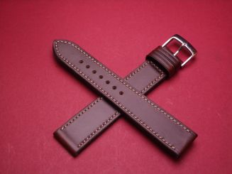 Leder-Armband Calf 20mm im Verlauf auf 18mm, Signiert: Glashütte, Farbe: Braun mit weißer Naht, lang 