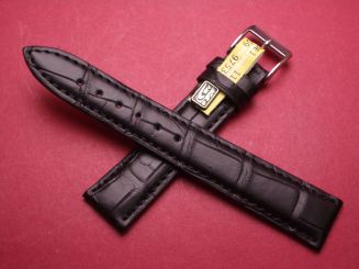 Louisiana Krokodil-Leder-Armband , 18mm im Verlauf auf 16mm Farbe: Schwarz große Narbung 