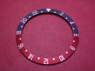 Einlage für Index Lünette passend auch für Uhren der Marke Rolex, Modell GMT-Master 2, Außen-Ø 39,7mm, Innen-Ø 32,7mm, Farbe: schwarz/rot 