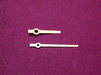 Zeigerspiel von Fiedler, passend für Rolex Kal. 1600, gelb, Stundenzeigermaße: Ø 130, Länge 7,2mm, Minutenzeigermaße: Ø 80, Länge 12,0mm 