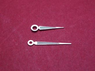 Herrenarmbanduhr-Zeigerspiel passend für Rolex Kal. 1220, weiß/blank, Lanzenform als Leuchtzeiger, Loch-Ø Std/Min: 125/80, Minutenzeigerlänge: 11,8mm 