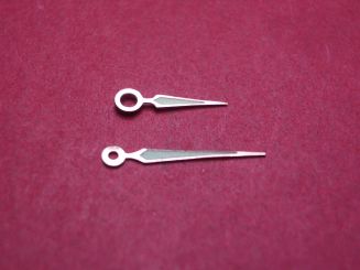 Herrenarmbanduhr-Zeiger passend für Rolex Kal. 1530, weiß/blank,  Lanzenform als Leuchtzeiger, Loch-Ø Std/Min: 150/90 Minutenzeigerlänge: 7mm 