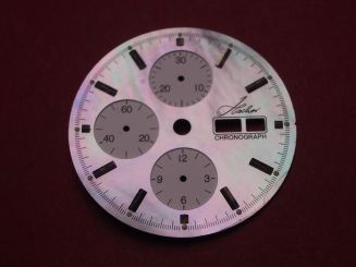 Hacher Zifferblatt, Ø 33,5mm, perlmutt/weiß/silber/schwarz, NOS (New Old Stock) 