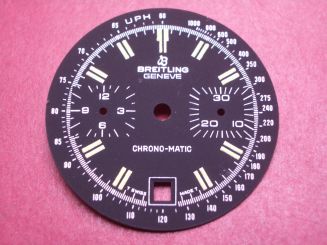Breitling Chronographen Zifferblatt, für Cal. 7750,  Ø 31,0mm, Datum bei der 6, Farbe: schwarz, Indikatoren mit Leuchtmasse belegt 
