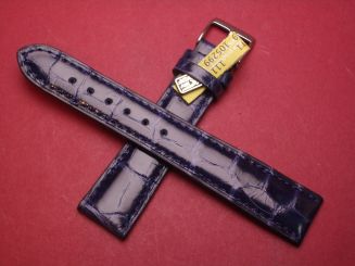 Louisiana Krokodil-Leder-Armband, 19mm im Verlauf auf 16mm, Farbe: Blau glänzend 