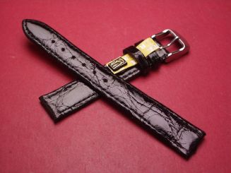 Lederarmband, Krokodil, Breite: 16mm-14mm, Längen: 117mm & 75mm, Farbe: schwarz glänzend 