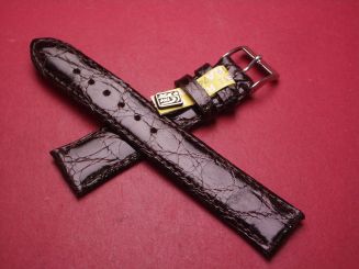 Lederarmband, Krokodil, Breite: 18mm-16mm, Längen: 117mm & 76mm, Farbe: dunkelbraun glänzend 