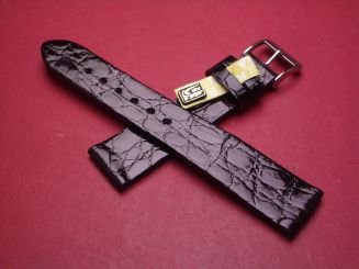 Lederarmband, Krokodil, Breite: 19mm-16mm, Längen: 118mm & 73mm, Farbe: schwarz glänzend 