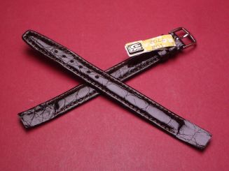 Lederarmband, Krokodil, für feste Stege, Breite: 12mm, Länge: 112mm & 90mm, Farbe: dunkelbraun glänzend 