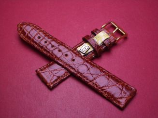 Lederarmband, Krokodil, Breite: 20mm-18mm, Länge: 118mm & 75mm, Farbe: braun glänzend 