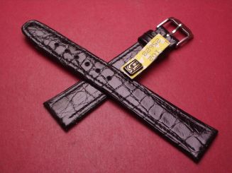Lederarmband, Krokodil, Breite: 19mm-14mm, Längen: 116mm & 78mm, Farbe: schwarz glänzend 