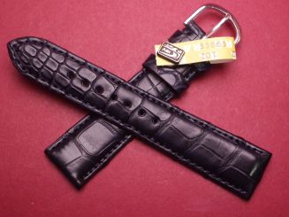 Louisiana Krokodil-Leder-Armband, 19mm im Verlauf auf 16mm, Glashütte signiert, Farbe: dunkel Blau , kürzeres Band 