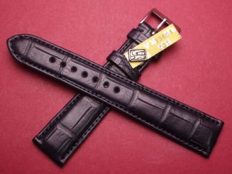 Louisiana Krokodil-Leder-Armband, 19mm im Verlauf auf 16mm, Glashütte signiert, Farbe: dunkel Blau 