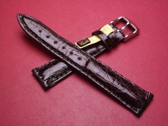 Fluco Lederarmband, Krokodil, Breite: 18mm-16mm, Länge: 117mm & 75mm, Farbe: dunkelbraun glänzend 