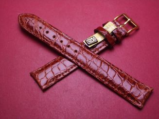 Lederarmband, Krokodil, Breite: 18mm-16mm, Länge: 127mm & 87mm, Farbe: braun glänzend, XL-Länge 