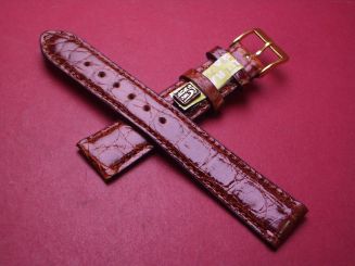 Lederarmband, Krokodil, Breite: 18mm-16mm, Länge: 119mm & 74mm, Farbe: braun glänzend 