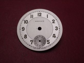 Arennes Zifferblatt für AS Kal. 984, Ø 23mm, Farbe: silber mit Leuchtmittel-Indikatoren, NOS (New Old Stock) 