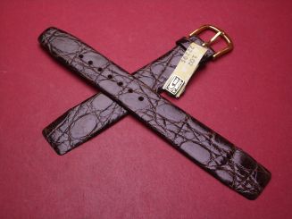Lederarmband, Krokodil, für feste Stege, Breite: 18mm-16mm, Länge: 118mm & 77mm, Farbe: dunkelbraun 