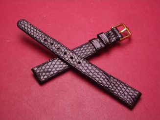 Rios Lederarmband, Eidechse, Breite: 12mm-10mm, Länge: 100mm & 69mm, Farbe: schwarz glänzend, unter der Schlaufe leicht beschädigt 