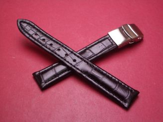 Lederarmband, Kalb mit Krokoprägung, Breite: 16mm-14mm, Länge: 115mm & 75mm, Farbe: schwarz, mit Faltschließe 