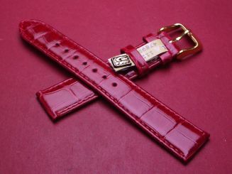 Louisiana Krokodil-Leder-Armband, 18mm im Verlauf auf 16mm, Farbe: rot glänzend (große Narbung) 