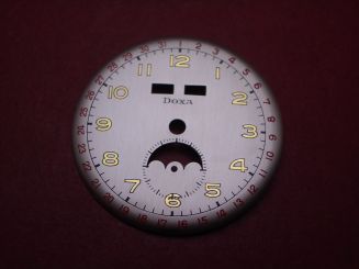 Venus Zifferblatt für Kal. 203 oder 204 (Basiskaliber 180), Ø 31,5mm, creme/gold/rot, "DOXA", NOS (New Old Stock) 