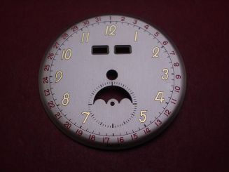 Venus Zifferblatt für Kal. 203 oder 204 (Basiskaliber 180), Ø 31,7mm, creme/gold/rot, NOS (New Old Stock) 