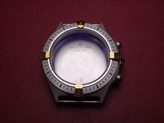 Breitling Gehäuse für Ref. D80520, mit Krone, Drückern und Goldreitern, NOS (New Old Stock) 
