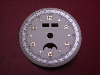 Venus Zifferblatt für Kal. 203 oder 204 (Basiskaliber 180), Ø 30,5mm, creme/gold/blau, NOS (New Old Stock) 