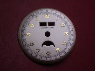 Venus Zifferblatt für Kal. 203 oder 204 (Basiskaliber 180), Ø 30,5mm, creme/gold/blau, "LEONIDAS", NOS (New Old Stock) 
