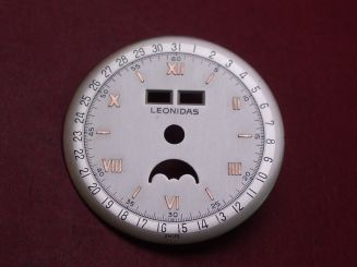 Venus Zifferblatt für Kal. 203 oder 204 (Basiskaliber 180), Ø 30,4mm, creme/rosé/blau, "LEONIDAS", NOS (New Old Stock) 