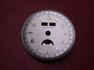 Venus Zifferblatt für Kal. 203 oder 204 (Basiskaliber 180), Ø 30,4mm, creme/gold/blau, "HYDEPARK", NOS (New Old Stock) 