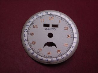 Venus Zifferblatt für Kal. 203 oder 204 (Basiskaliber 180), Ø 30,4mm, weiß/rosé/blau, "BERNA", NOS (New Old Stock) 