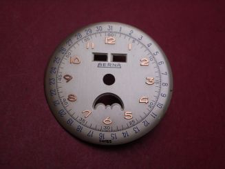 Venus Zifferblatt für Kal. 203 oder 204 (Basiskaliber 180), Ø 30,4mm, creme/rosé/blau, "BERNA", NOS (New Old Stock) 